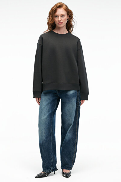 ETHIQUET Esme Women's Oversize Round Neck Anthracite Sweatshirt with Cuffs on...