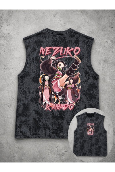 classy moda Unisex Black Washed Zero Sleeve Undershirt with Printed Back