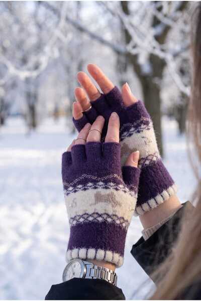 Aware Time Luxury Angora Knitwear Cut Finger Women's Gloves