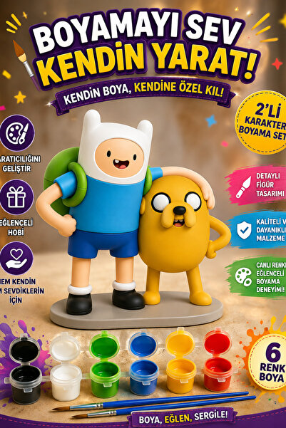Genç 3D Adventure Time Finn ve Jake 3D Figür Boyama Seti - DIY Hobi Seti (6 R...