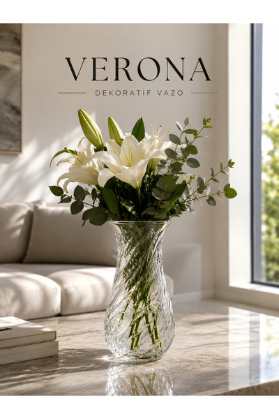 Lavider Verona Cam Vazo – Dekoratif Çiçek Vazosu 18 cm
