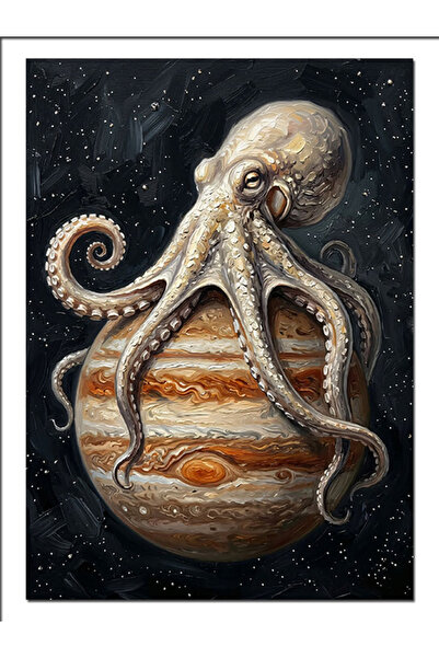 Artmeg Artă spațială cu caracatiță pe planeta Jupiter - Pânză decorativă - Ta...