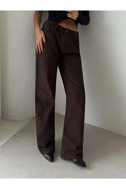 Clothes Fast Women's Brown Relaxed Fit Wide Leg High Waisted Denim Jean Pants