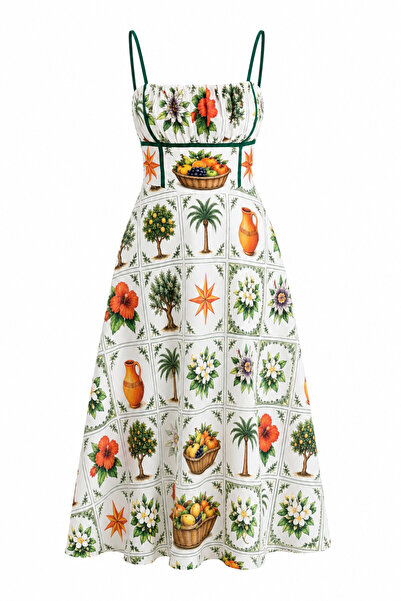 HAZELANNA Green Piping Figured Dress