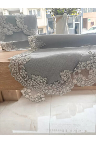 Ceki Home Σετ σαλονιού 5 τεμαχίων, λινό δαντελωτό τραπεζομάντιλο, σετ δώρου, ...
