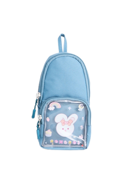 Roxbros Indigo Pen Holder with Rabbit Figure, Transparent Pockets and 2 Compa...
