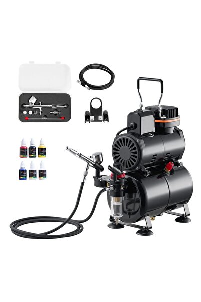 OMS Kit aerograf cu compresor, 23-25 L/min, 120 W, duza 0.2, 0.3, 0.5 mm, Vol...