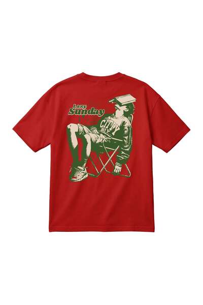 barsdepo Lazy Sunday Printed Oversize Unisex T-Shirt – Vintage Streetwear 100...