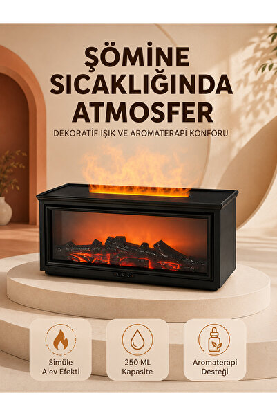 Lisinya Alev Efektli Aroma Yayıcı Hava Nemlendirici Uzaktan Kumandalı Gece La...