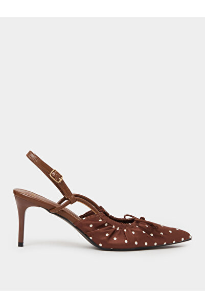Styli Brown Polka Dot Slingback High Heels