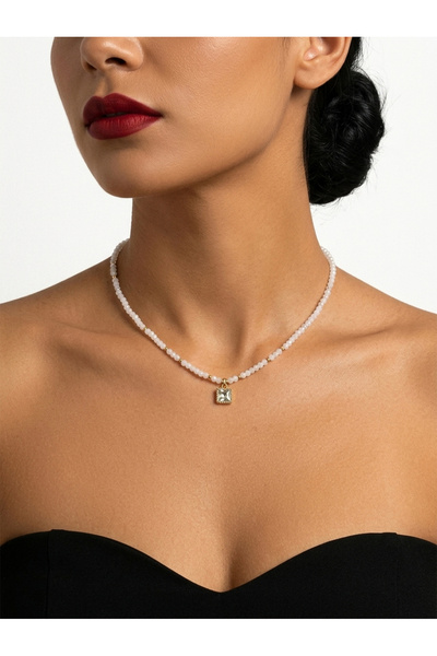 Take Two By Styli Faux Crystal Square Pendant Necklace