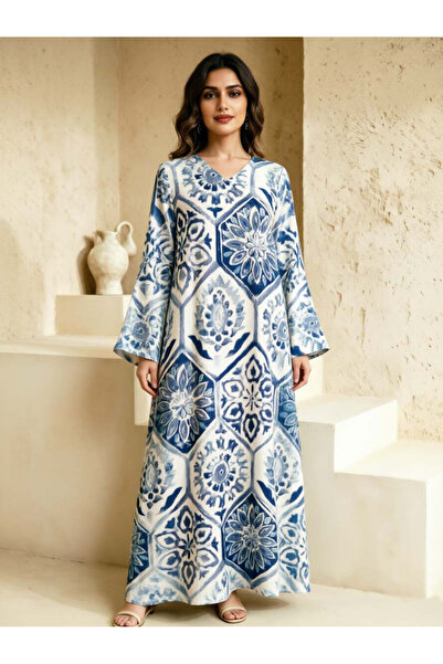 Take Two By Styli Multi-Color V Neck Graphic Print Jalabiya