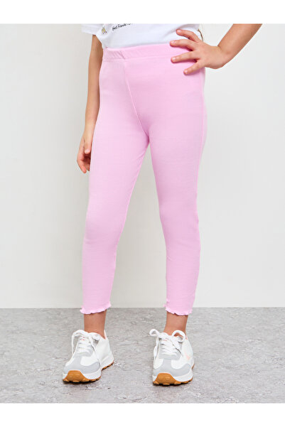 Styli Girls Pink Lettuce Hem Ribbed Leggings