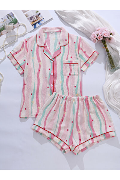 Take Two By Styli Multi-Color Striped Shirt and Shorts Pajama Set