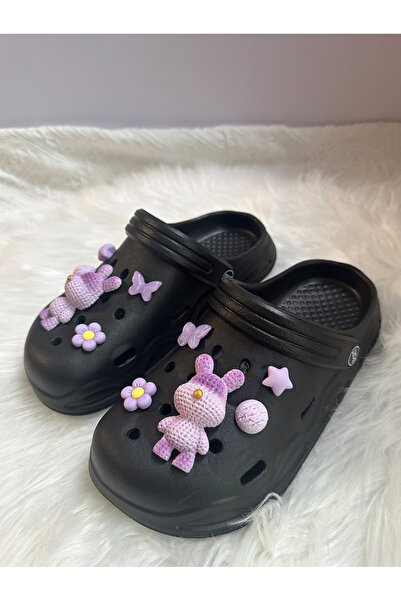 Take Two By Styli Black Comfort Clogs with Charm Embellishments