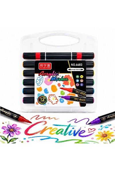 JML Markere Acrilice 12/set pe Bază de Apă, Două VârfurI, Pensulă Soft Brush