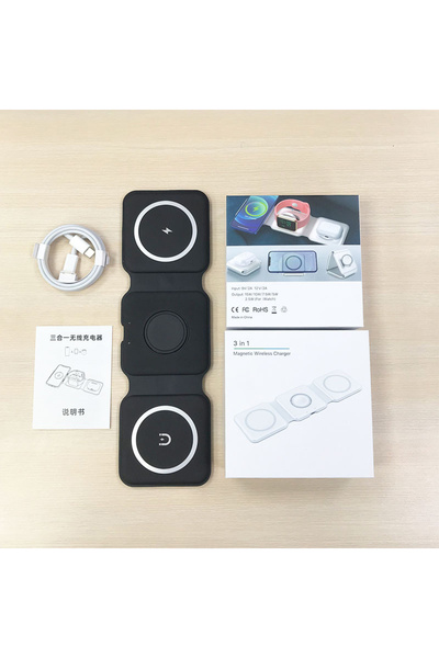 Choice Black 3 in 1 Foldable Magnetic Wireless Charger Stand For iPhone 16 15...