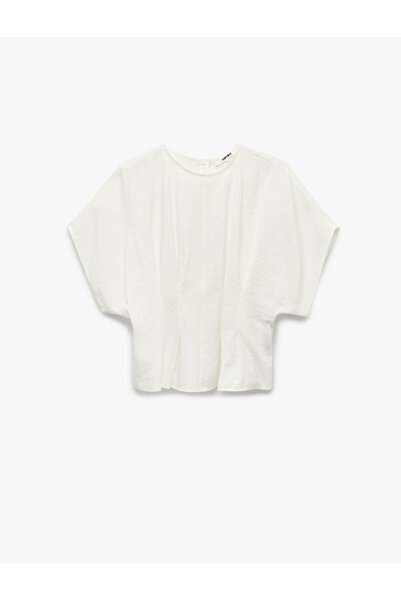 Koton Viscose Modal Fabric Pleated Slim Fit Waist Accent Crew Neck Short Slee...