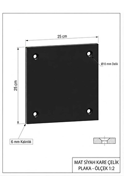 KONSEP Plaka papuç Demiri 25x25 cm 6mm kalınlık 4 Delikli Kare Flanş Demiri S...
