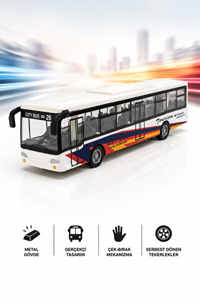 craftivio Pull and Drop Mechanism Metal Body White City Bus - Realistic Desig...