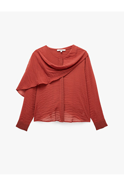 Koton Long Sleeve Shawl Detailed Round Neck Oversize Chiffon Blouse