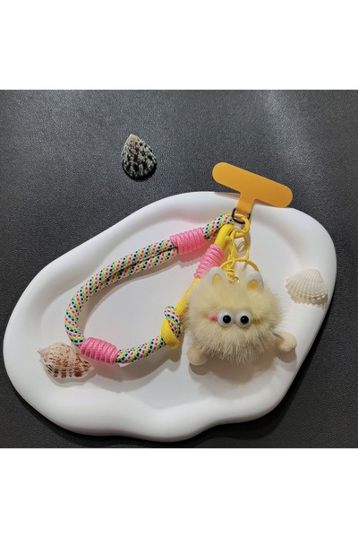 choice2 Yellow Doll Cute Cartoon-Style Plush Phone Lanyard, Colorful Woven Wr...