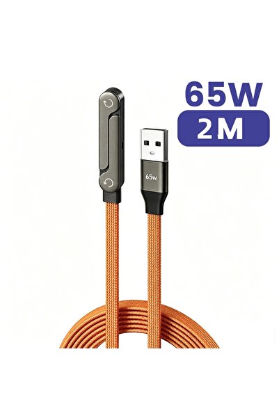 Choice3 2M Orange 65W 2 in 1 USB To Type C Cable Type C Fast Charging Desk Ho...
