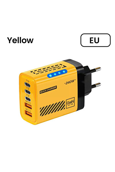 Choice4 Yellow-EU 5 Ports USB C PD Charger Quick Charge 3.0 Type C USB Phone ...