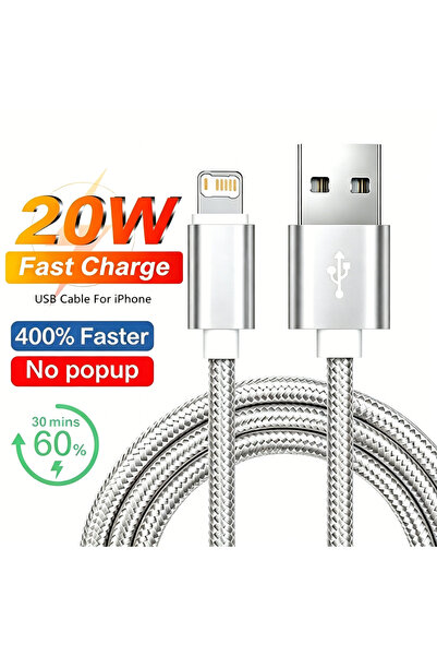 Choice5 1m Silver 20W Braided USB Fast Charging Cable For iPhone 11 12 13 min...