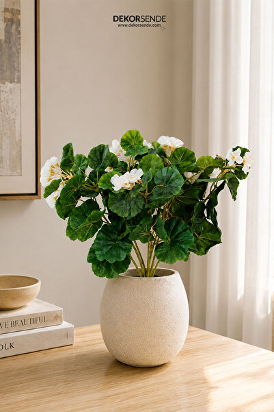 Dekorsende Buchet artificial de geranium cu 7 capete, alb, 40 cm