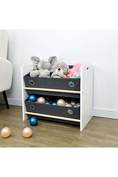 victiny Raft din lemn MDF cu 2 rafturi textile 55 x 35 x 50 cm