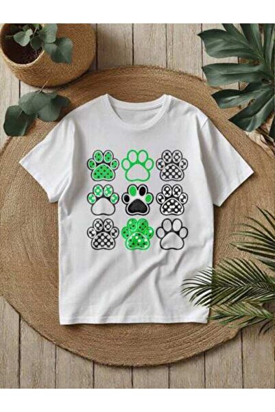 23ERVA Plus Size Women's Colorful Cute Pet Paw Print Graphic Crewneck Short S...