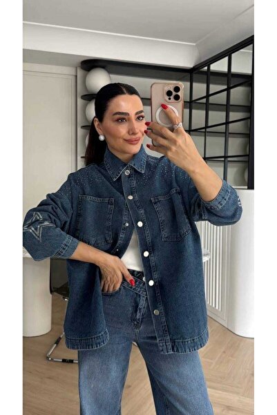 Glow Women kot taş baskılı ceket