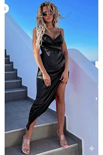 MAXORA SHOP Σατέν φόρεμα Ολίβια - Μαύρο