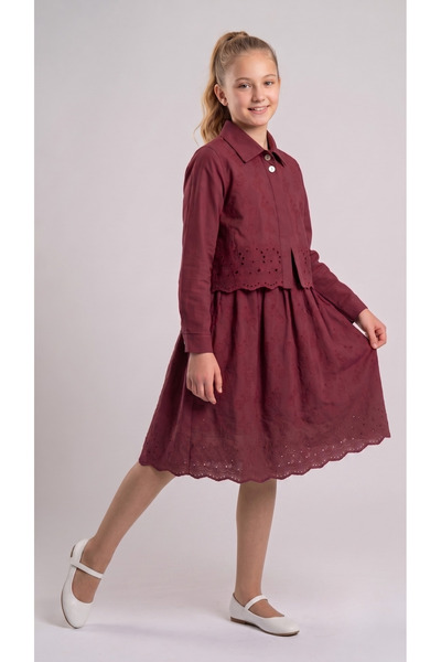 Pafim Girls' Midi Length Shirt Dress, Cotton Dress with Scallop Detail, Ages ...