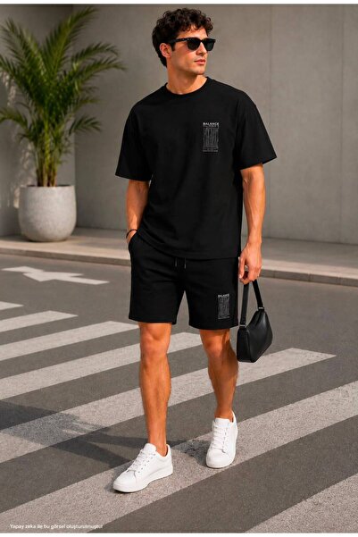 TREND EMMODA Unisex Balance Printed Oversize Men's T-Shirt Shorts Set