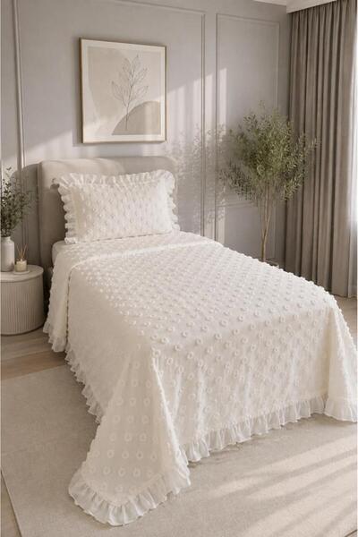 Çeyiz Diyarı Ruffle Konik 2 Piece Single Pique Set Cream