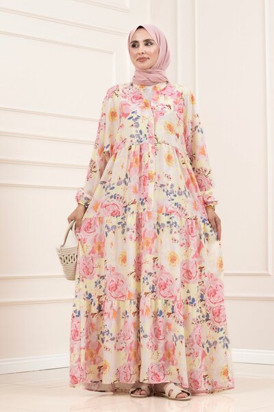 Sevitli Esin Half Button Robe Dress-Pink