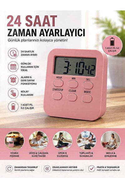 gaman Dijital Geri Sayım Sayacı Timer Saat Alarm Kronometre LCD Ekran Ders-Sp...