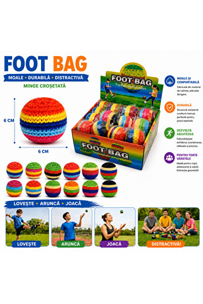 SHOP LIKE A PRO Minge Croșetată Foot Bag, 6 cm, Hacky Sack, Jucărie pentru Jo...