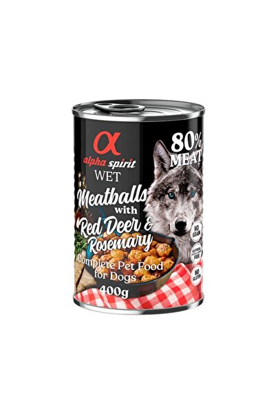 Alpha Spirit Meatballs with Red Deer & Rosemary Wet Dog Food 400g x 6 Cans, Complete Grain Free Adult Dog Food with 80% Fresh Chicken Pork and Venison, Natural Vegetables and Essential Vitamins