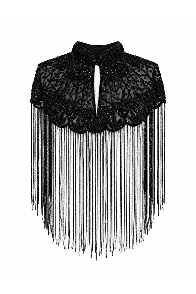 Özge Özgenç Heart Pattern Stone Detailed Premium Cape