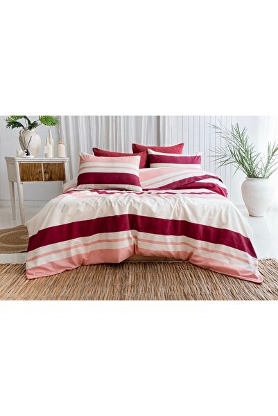BESTİNA GOLD Zade Striped Double Duvet Cover Set (with Elastic Sheets)