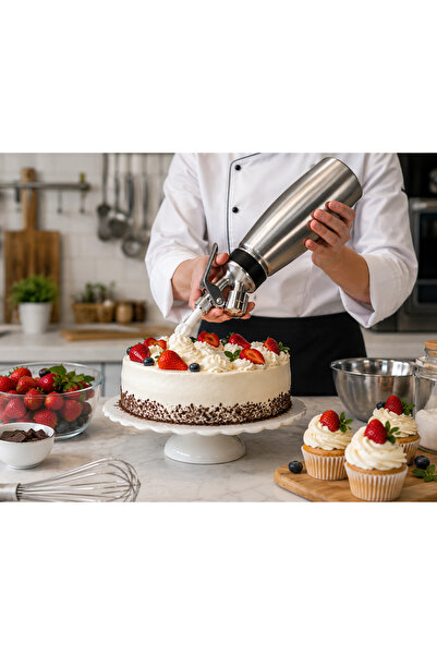 YDGR 1000 ml Paslanmaz Çelik Krema Sifonu – Pasta, Kahve ve Tatlı Süsleme
