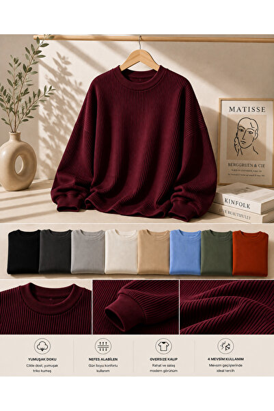 pepule Women's Oversize Ribbed Knit Sweater Crew Neck Loose Long Sleeve Comfo...