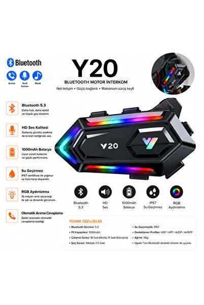 Dynego Y20 5.3 Motosiklet Kask Kulaklık Intercom Motorsiklet Işıklı Interkom