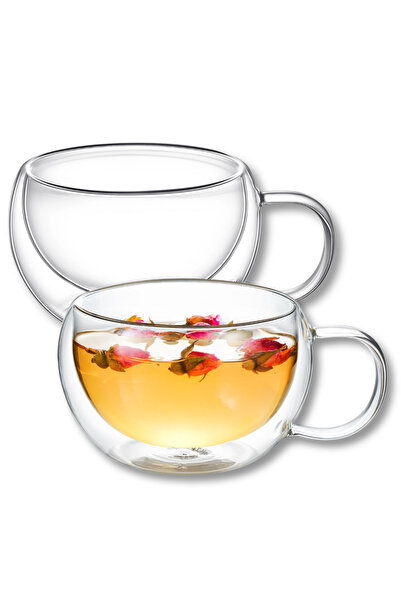 WILMAX ENGLAND Set Cesti Sticla Termo Perete Dublu 300 ml 2 Bucati Cafea Ceai...