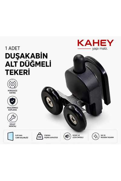 KAHEY SİYAH Duşa Kabin Tekerleği Alt Cam Teker Krom Plastik Gövdeli Teker Çap...