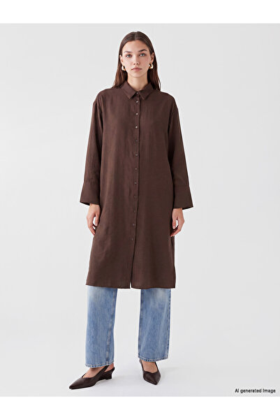LC Waikiki Lcw Modest Brown Modal Blended Oversize Women's Shirt Tunic