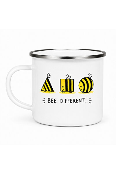 OEM Κούπα εμαγιέ  "Bee Different ", από εμαγιέ μέταλλο, λευκή